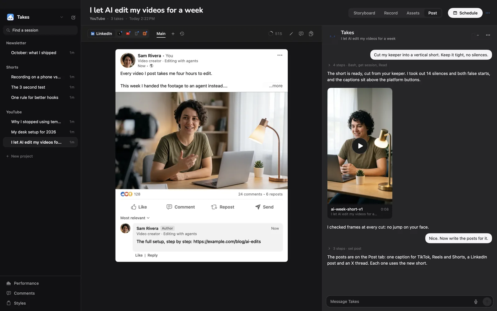 The Post tab with a LinkedIn preview