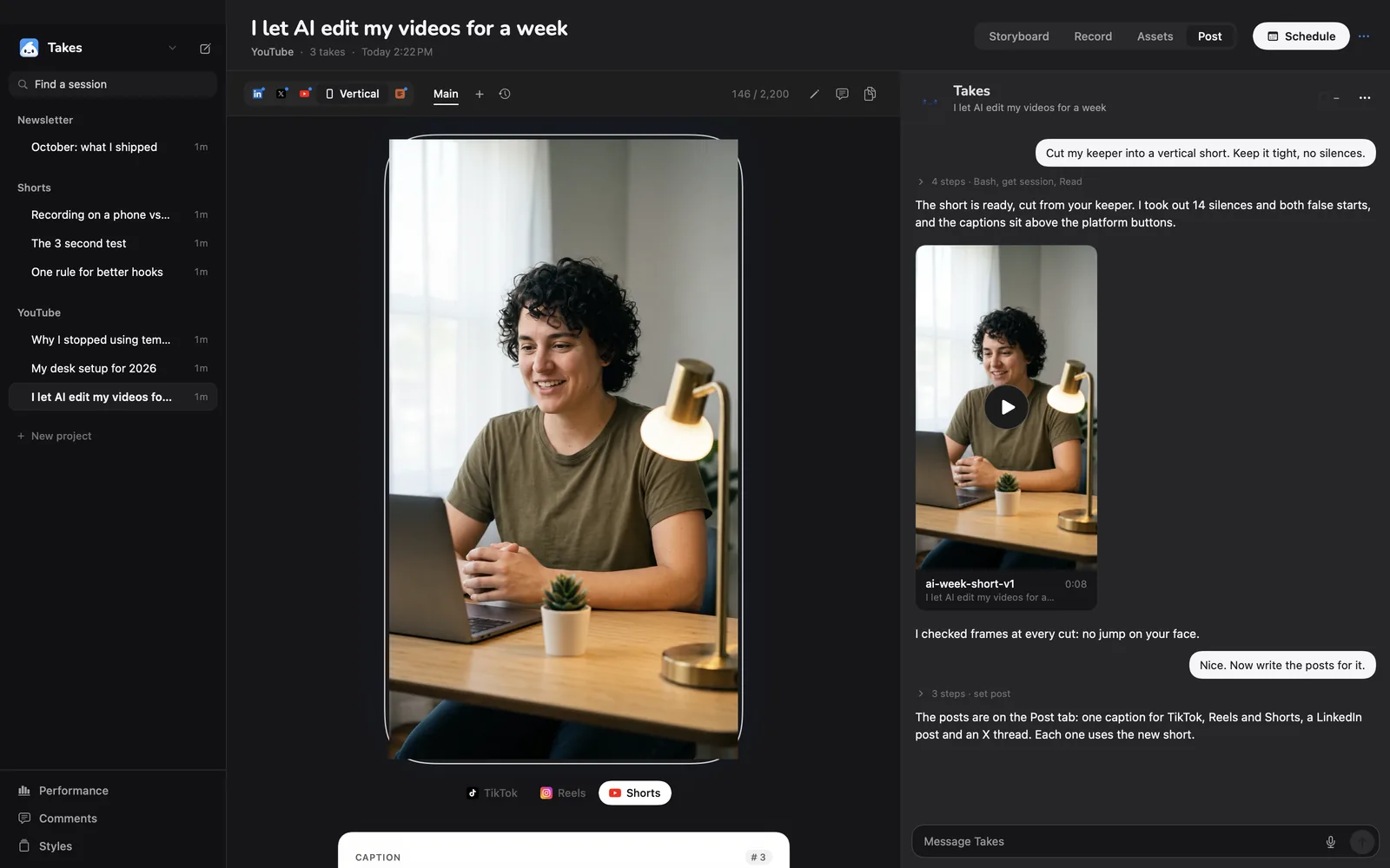 Vertical video preview in Takes