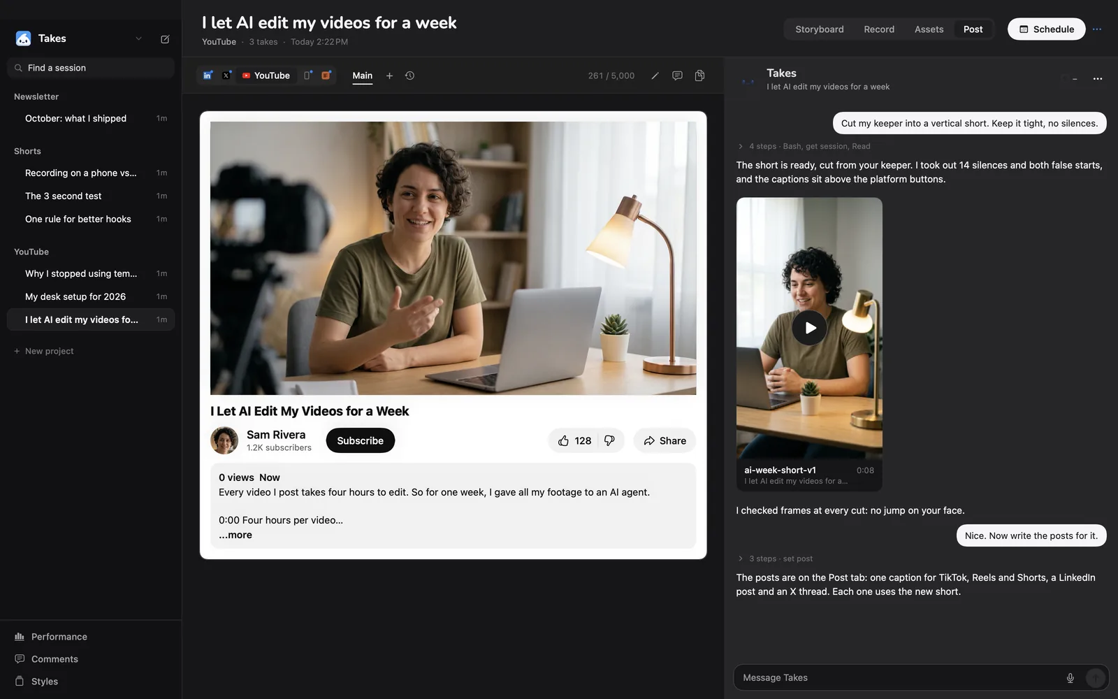 YouTube preview in Takes
